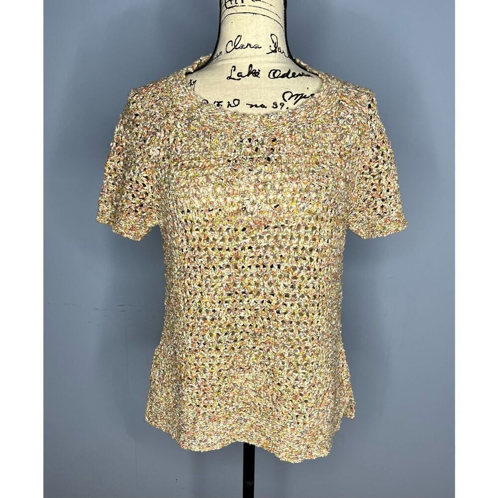 CAbi Pastel Open Crochet Knit Sweater Top Shirt 100% Cotton Multicolor Women’s M
